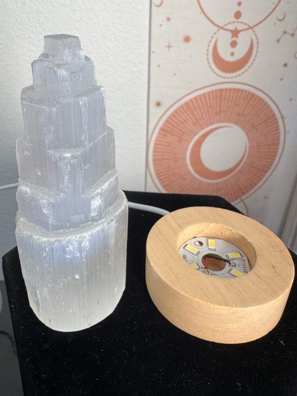 Selenite Tower With Light Base - Picture 3 of 5